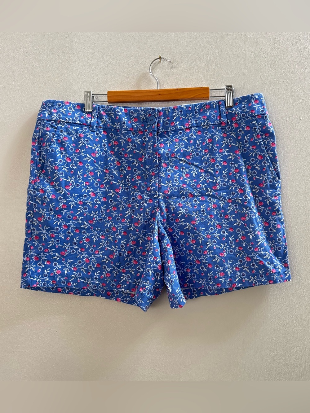 Loft Blue Raspberry Print Mid Rise 6” inseam Chino Shorts Women’s Size 16 NWT